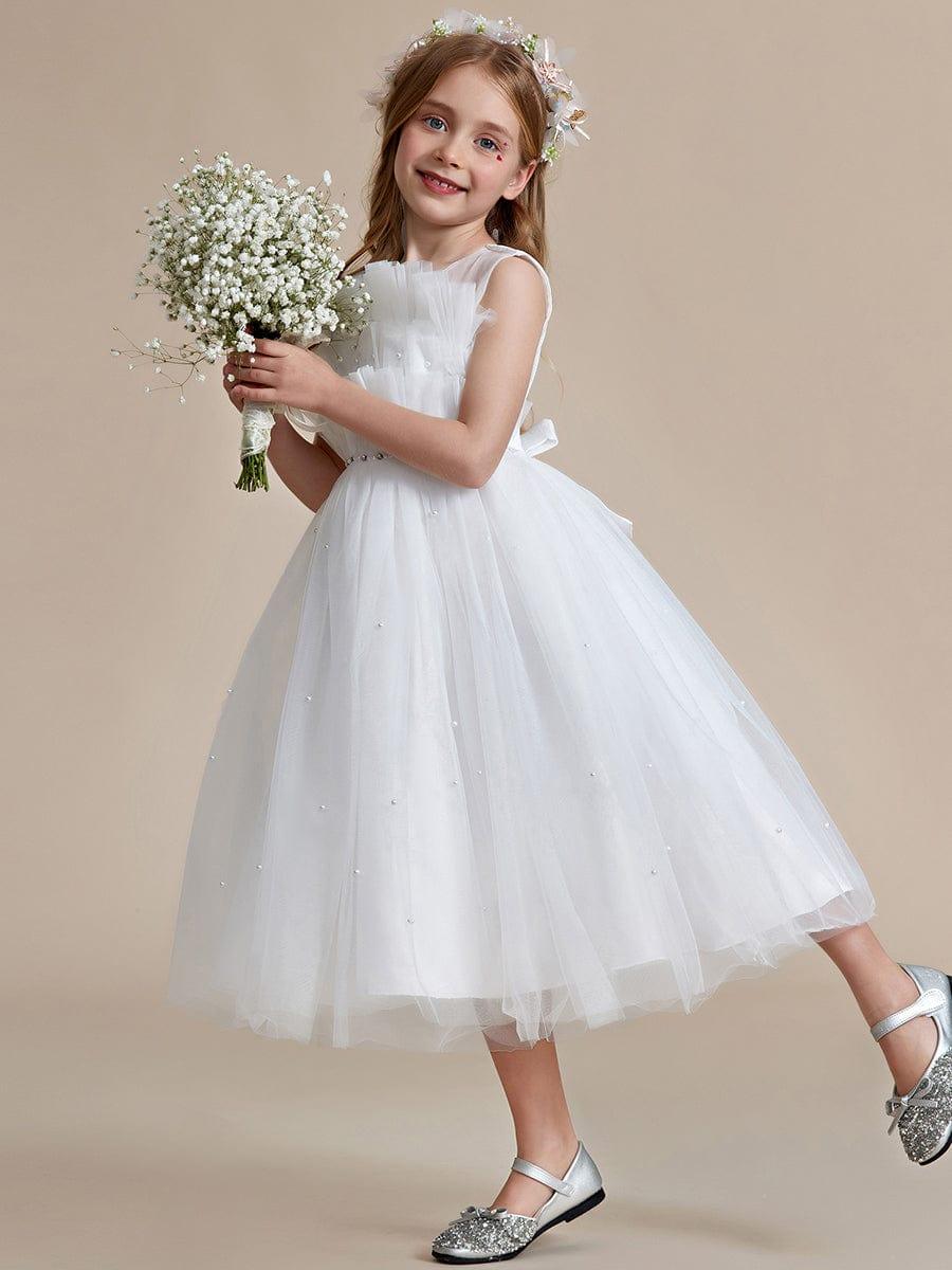 Shiny Flower Girl Dress with layer of tulle on the princess chest #color_White