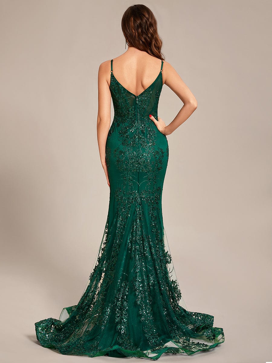 Custom Size tight backless see-through waist Floor-Length Prom Dress #color_Dark Green