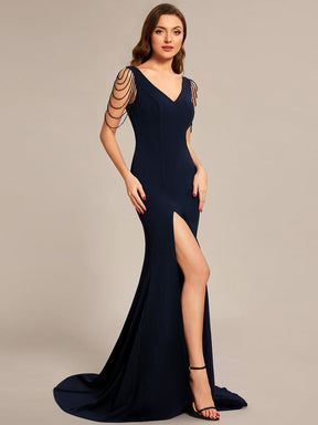 Custom Size V Neck Stretch Crepe High Front Slit Bodycon Prom Dress