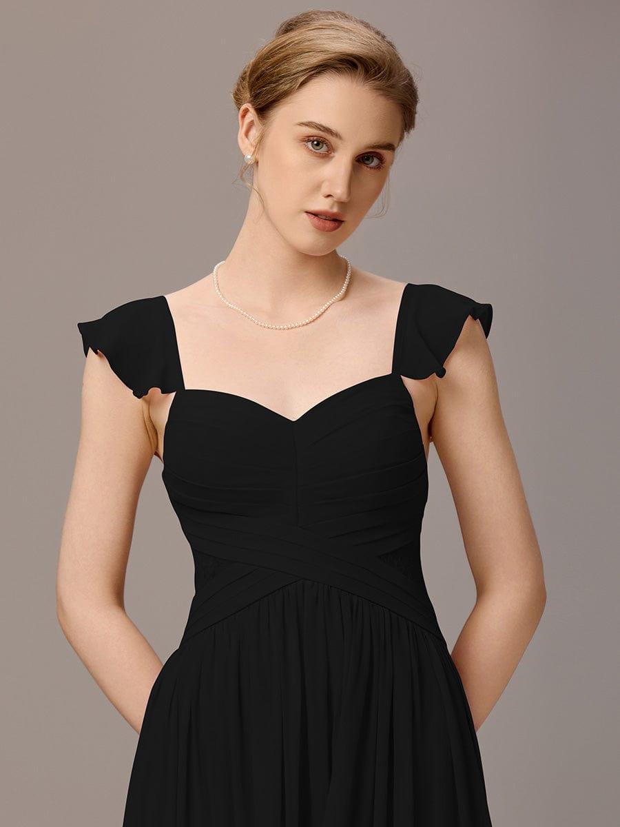 V-Neck Bandage Stringy Selvedge Maxi Bridesmaid Dress #color_Black