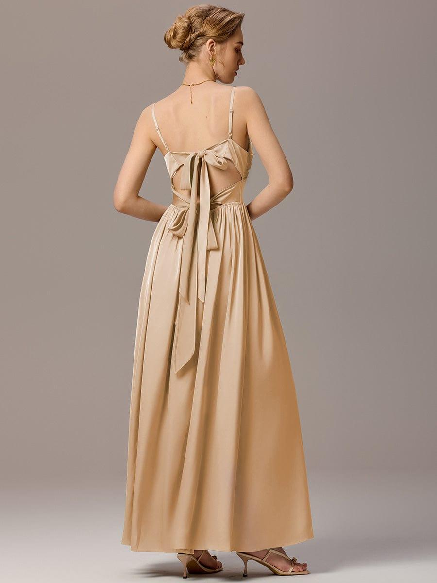 Satin Pleated Backless Sleeveless Maxi Bridesmaid Dress #color_Champagne