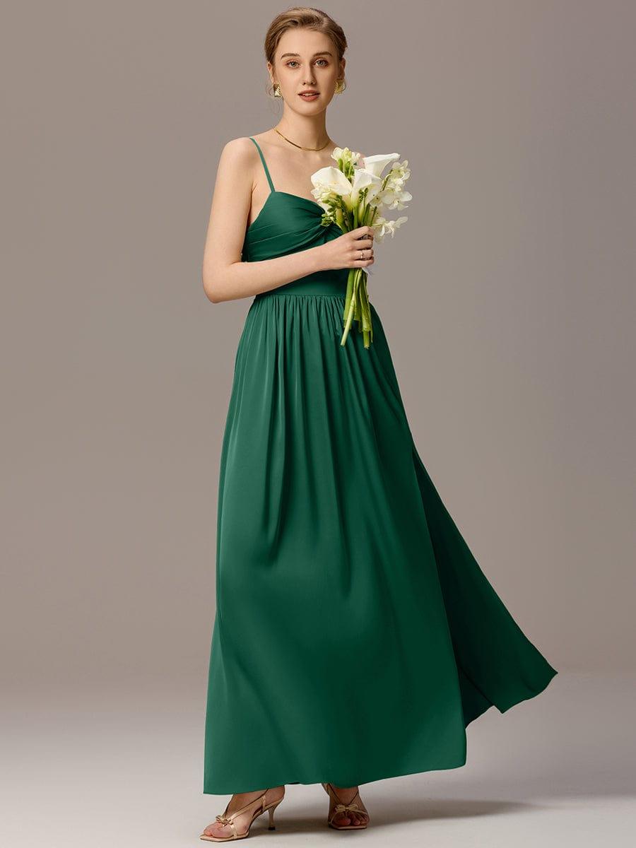 Satin Pleated Backless Sleeveless Maxi Bridesmaid Dress #color_Dark Green
