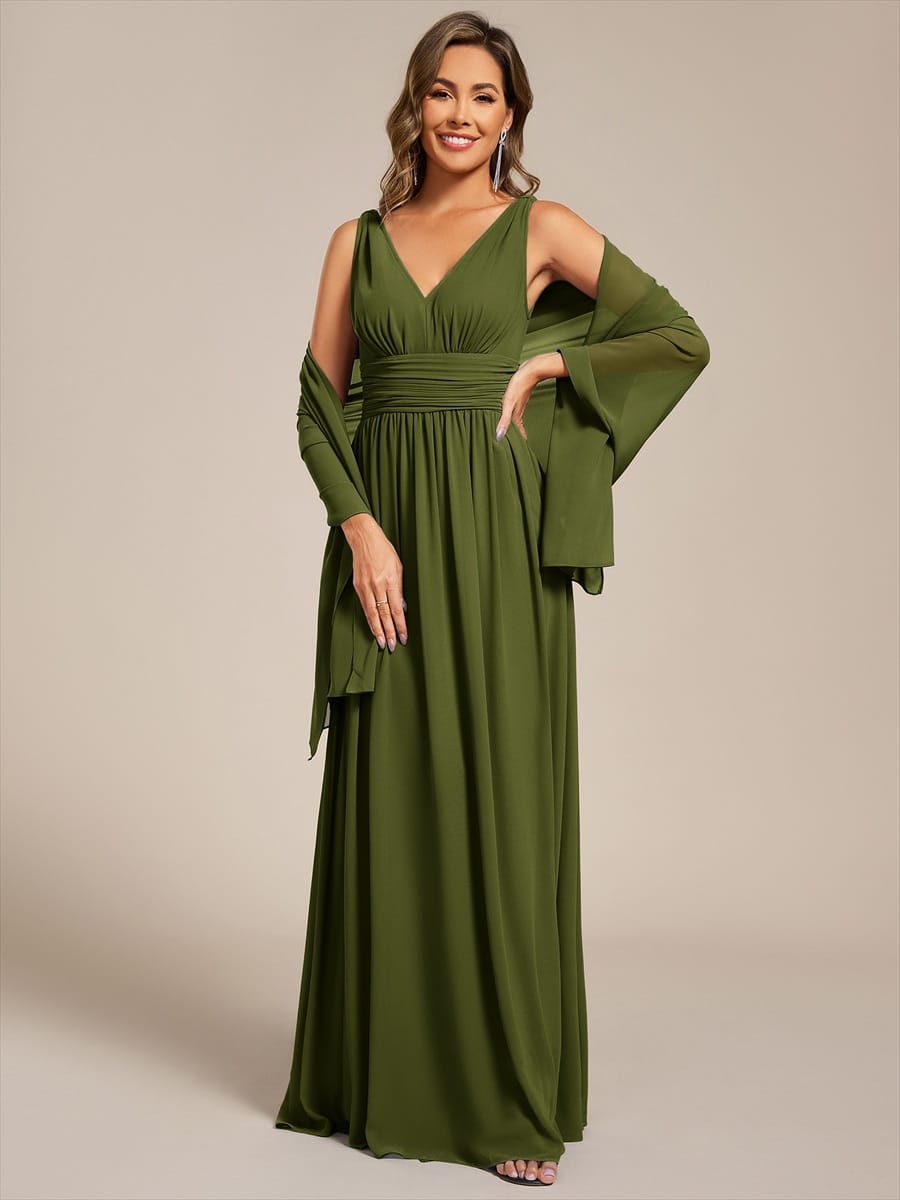 Elegant Women's Chiffon Shawl For Special Occasion #color_Olive Green