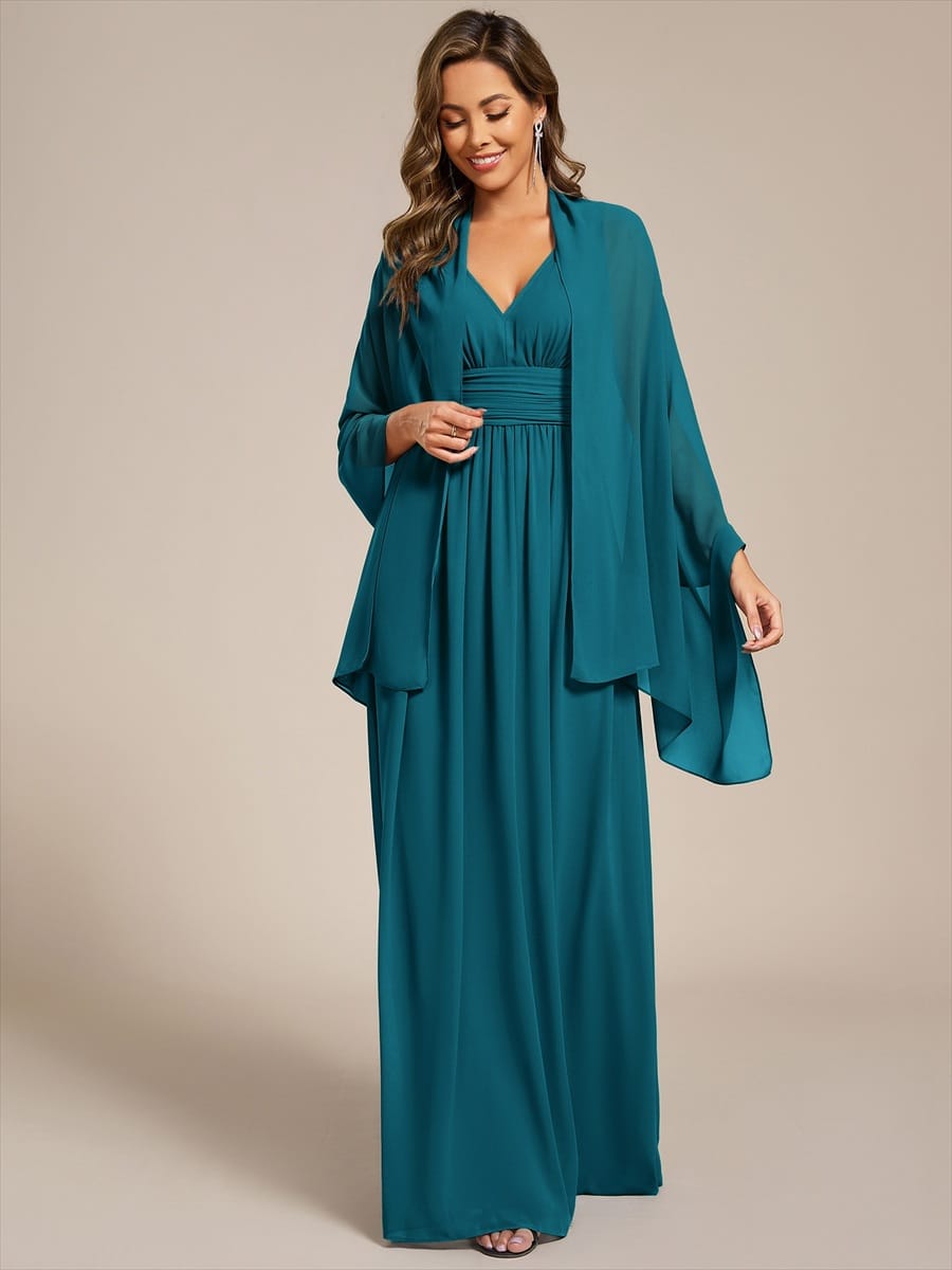 Elegant Women's Chiffon Shawl For Special Occasion #color_Teal Blue