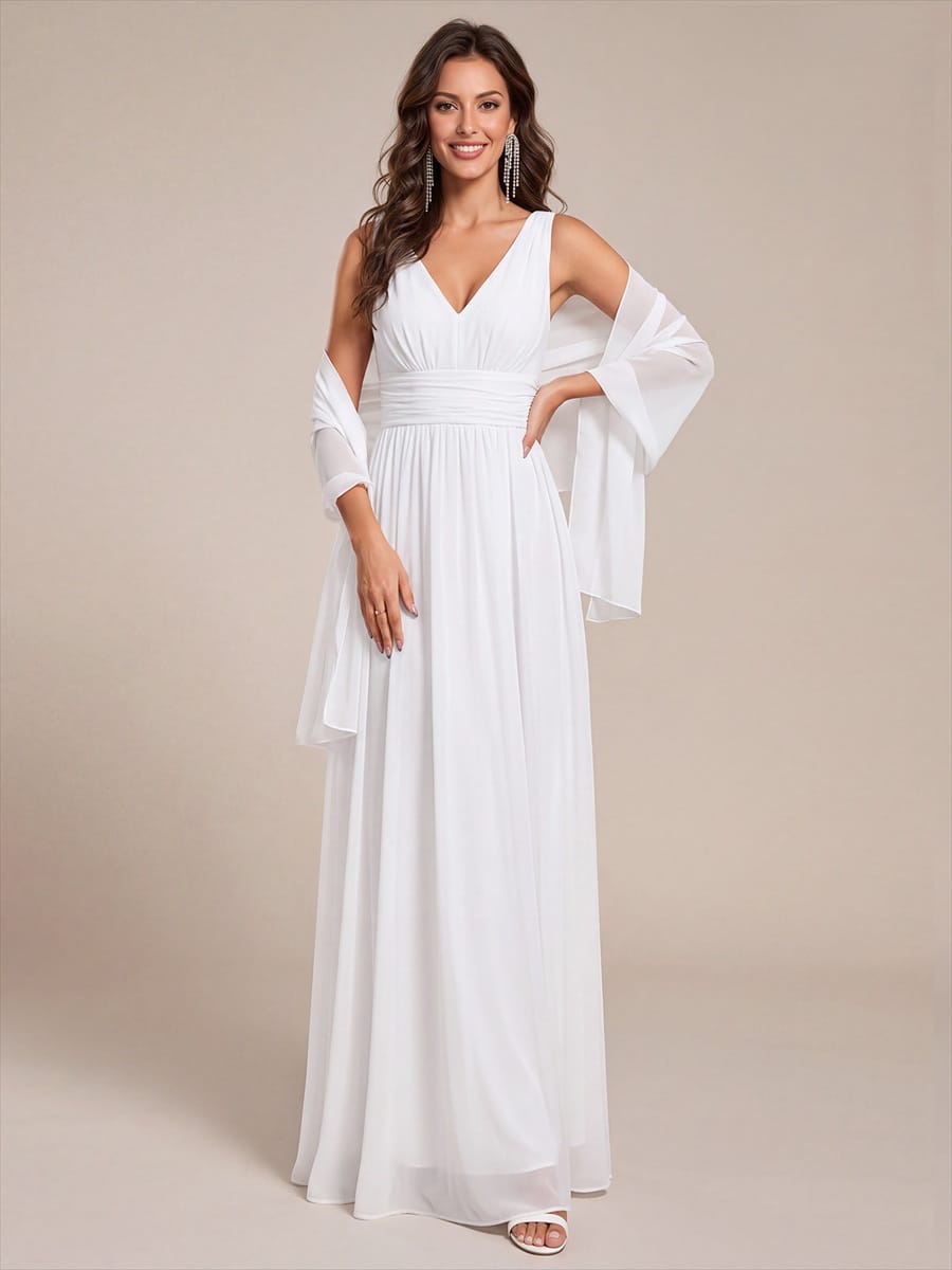 Elegant Women's Chiffon Shawl For Special Occasion #color_White