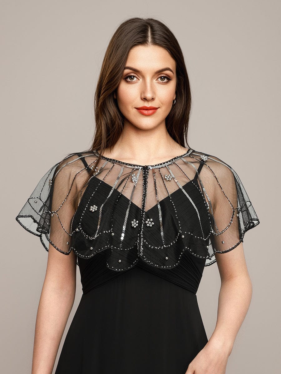 Sheer Embellished Sparkle Cape Shawl