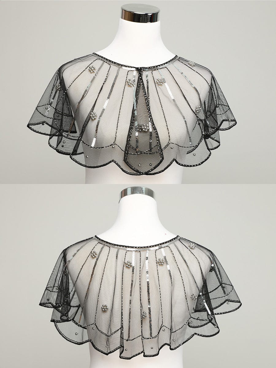 Sheer Embellished Sparkle Cape Shawl