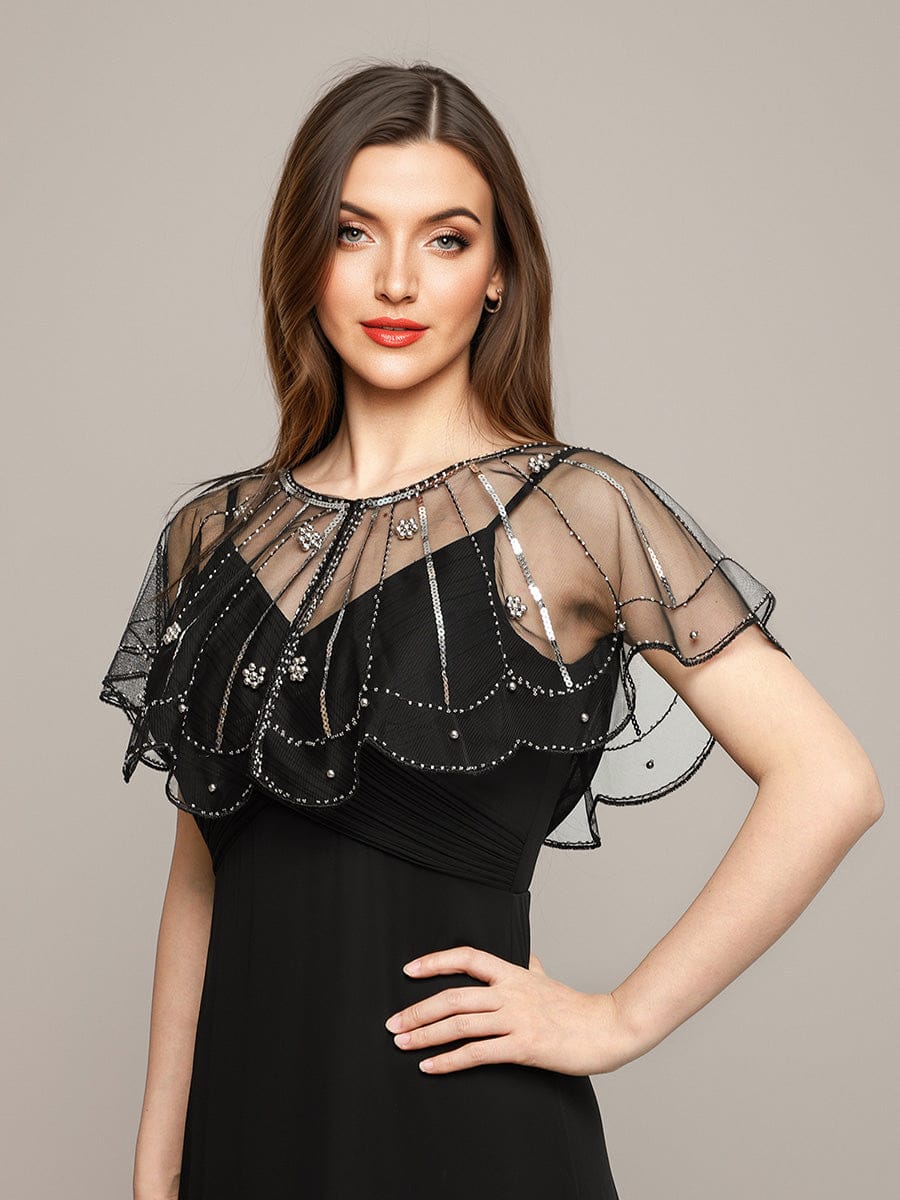 Sheer Embellished Sparkle Cape Shawl
