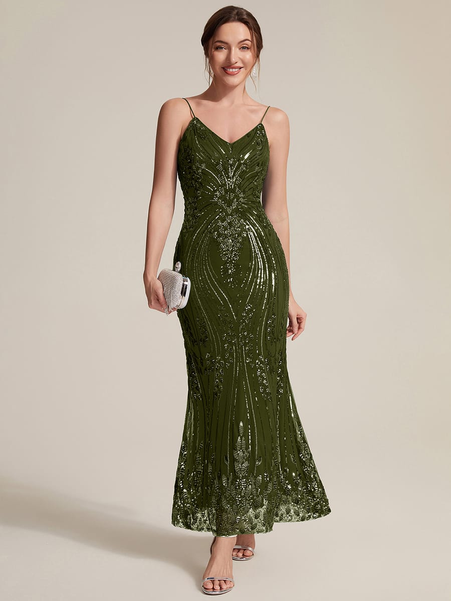 Sequin Sleeveless Sheath Dress #color_Olive Green