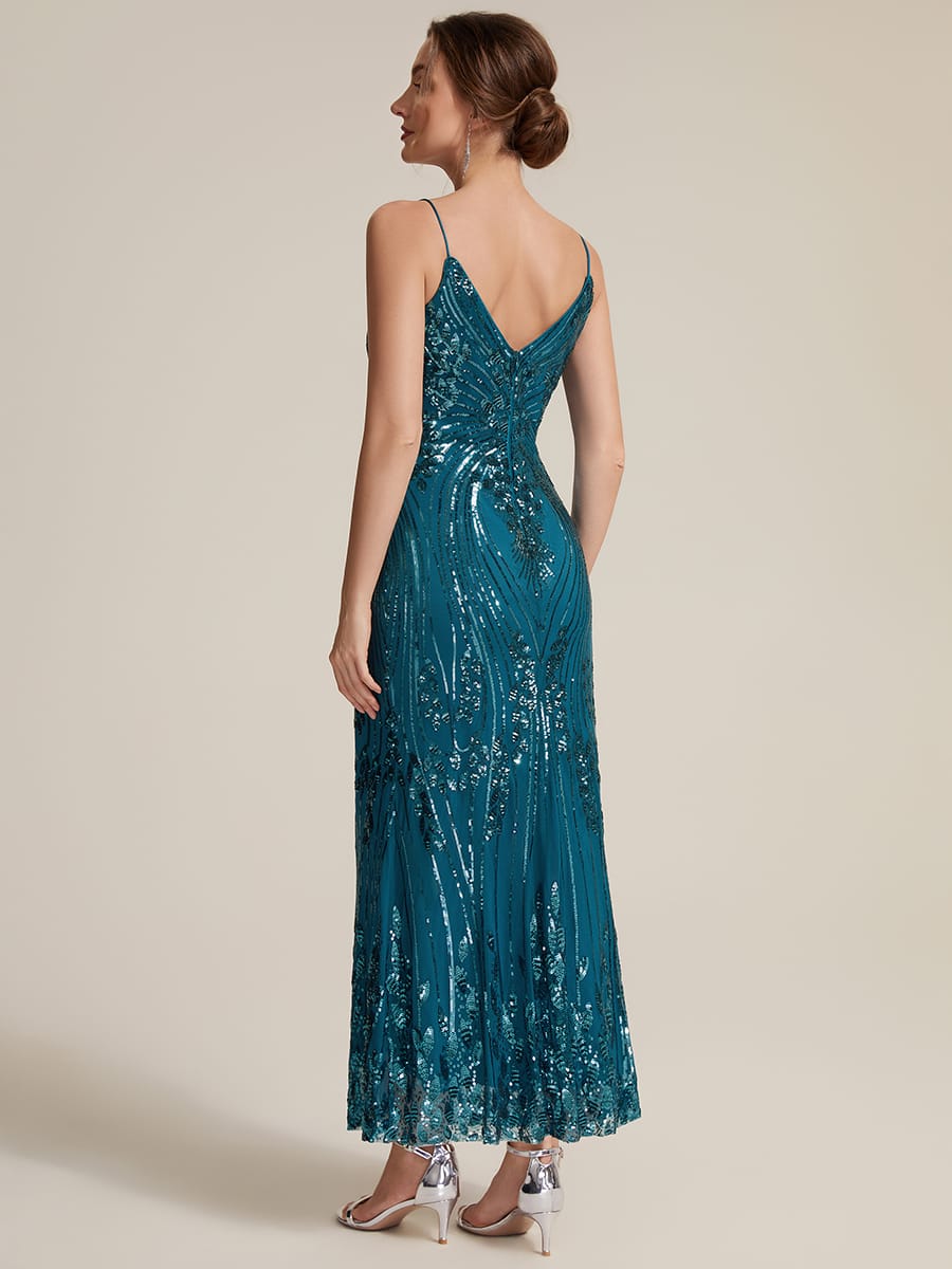 Sequin Sleeveless Sheath Dress #color_Teal Blue
