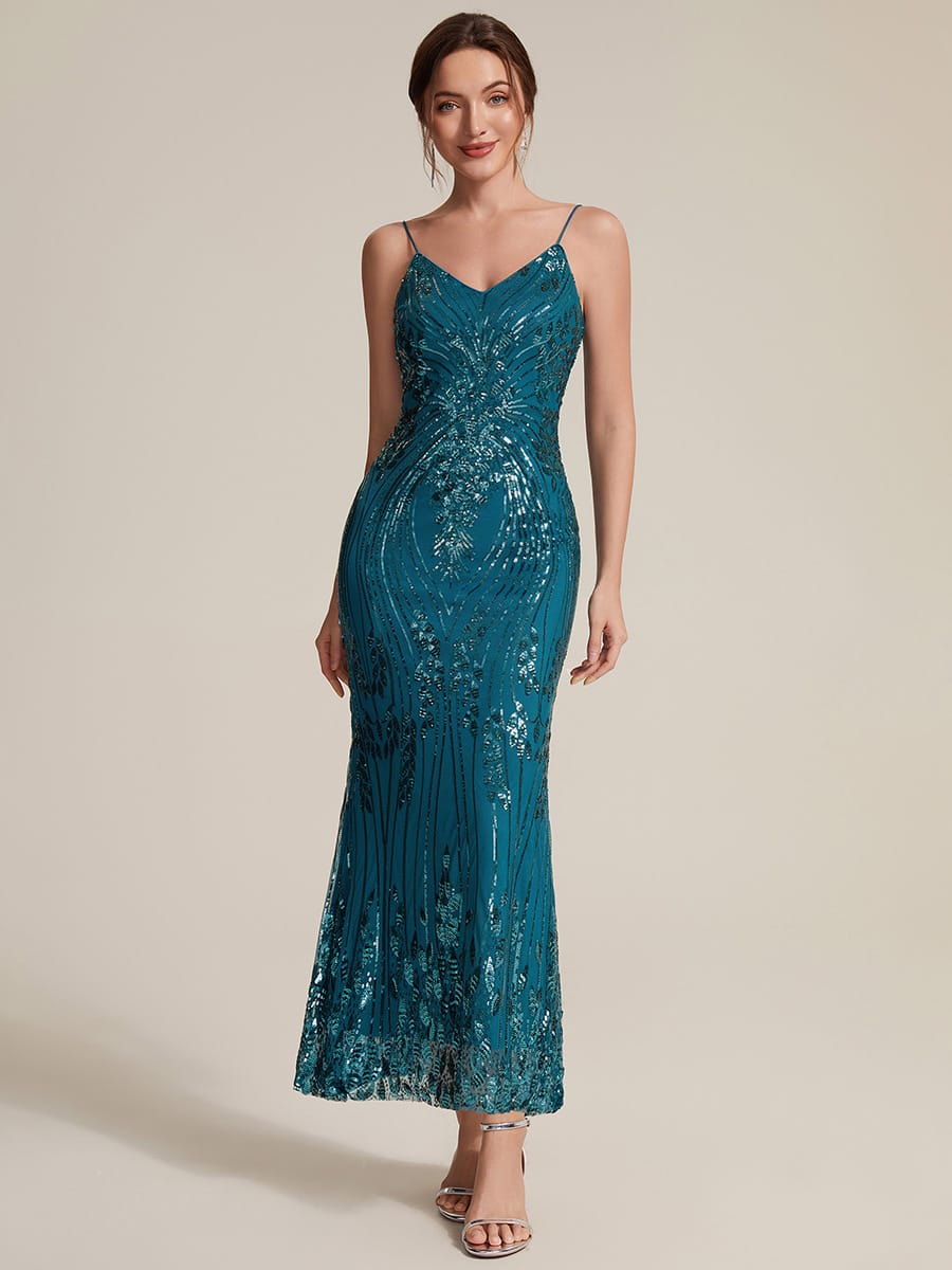 Sequin Sleeveless Sheath Dress #color_Teal Blue