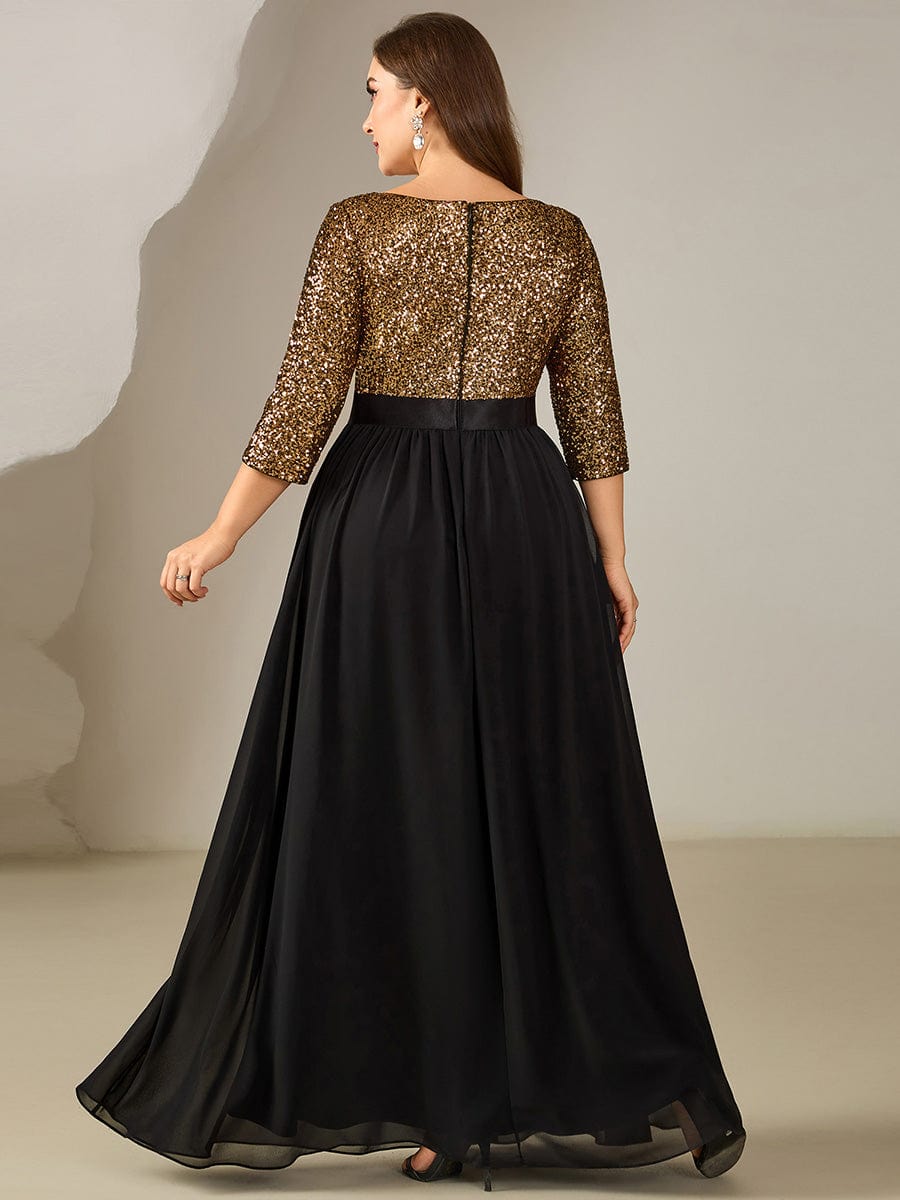 See-through Sequin A-Line Evening Dress #color_Black & Gold