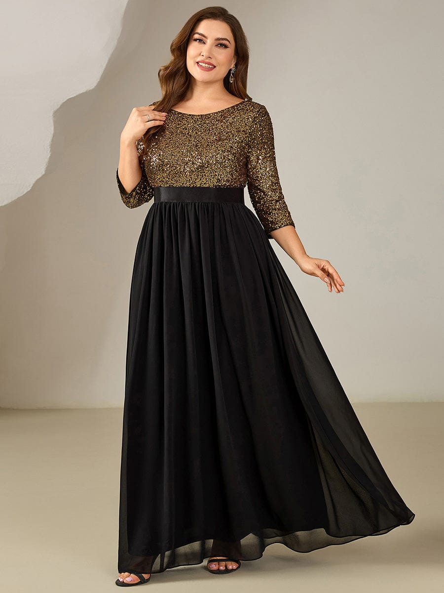 See-through Sequin A-Line Evening Dress #color_Black & Gold