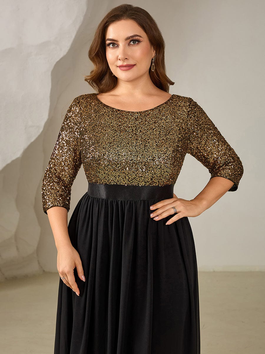See-through Sequin A-Line Evening Dress #color_Black & Gold