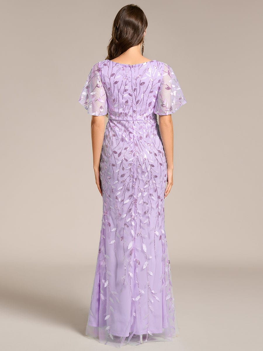 Gorgeous V Neck Leaf-Sequined Fishtail Party Dress #color_Lavender