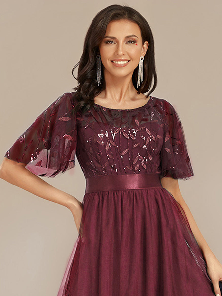 Sequin Leaf Midi Wedding Guest Dress #color_Burgundy
