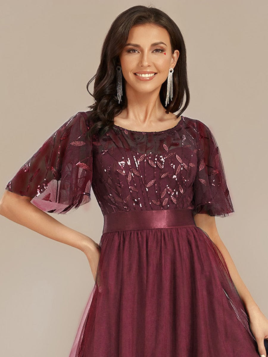 Sequin Leaf Midi Wedding Guest Dress #color_Burgundy