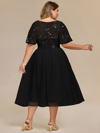 Sequin Leaf Midi Wedding Guest Dress #color_Black