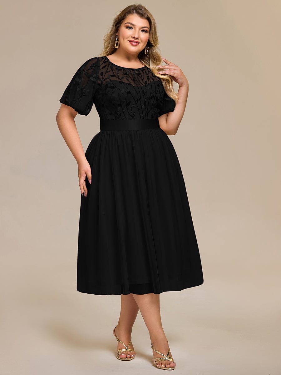 Sequin Leaf Midi Wedding Guest Dress #color_Black