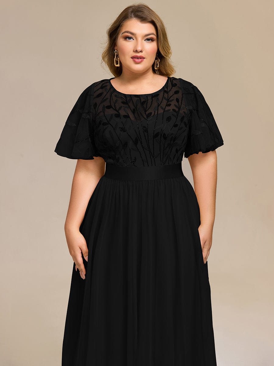 Sequin Leaf Midi Wedding Guest Dress #color_Black