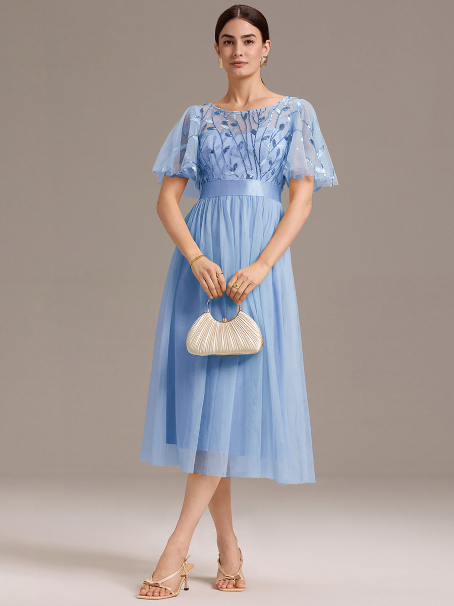Sequin Leaf Midi Wedding Guest Dress #color_Sky Blue