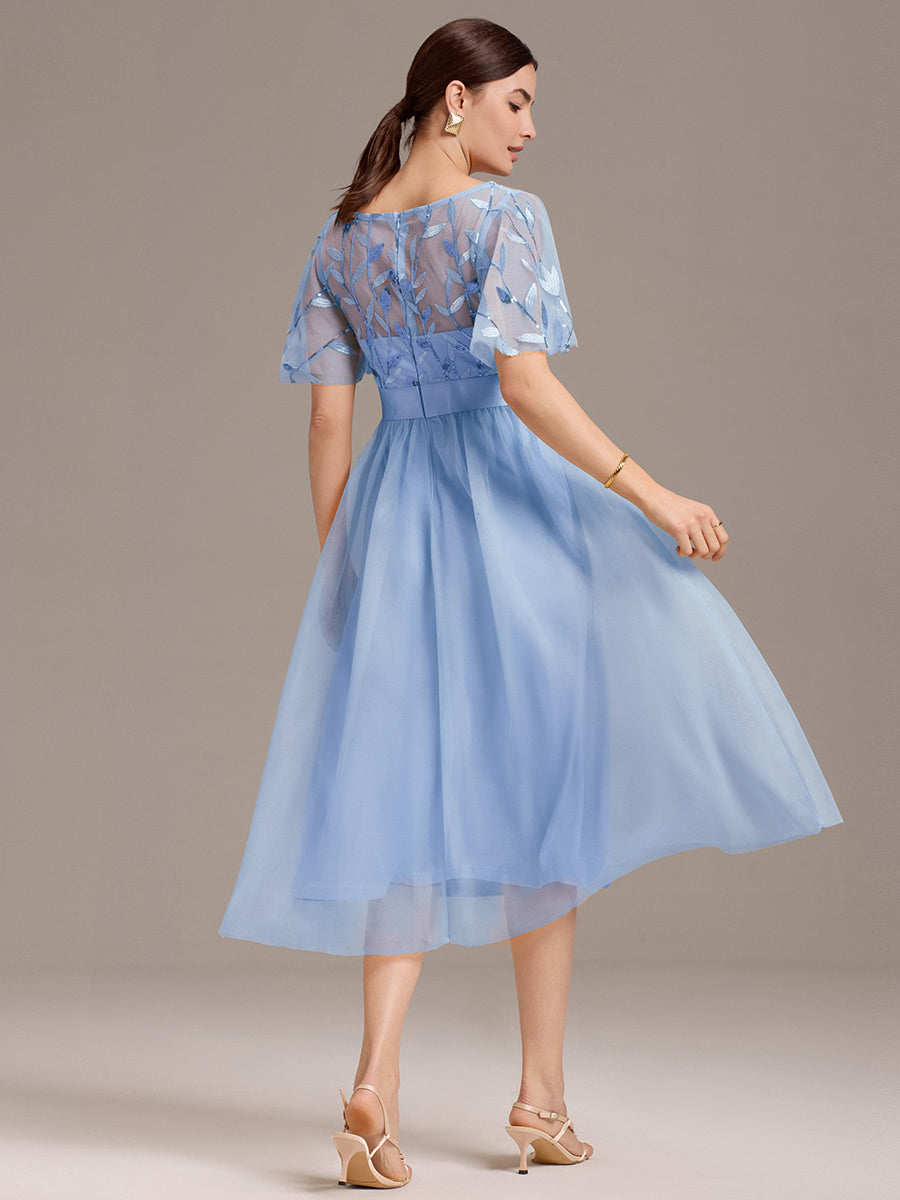 Sequin Leaf Midi Wedding Guest Dress #color_Sky Blue
