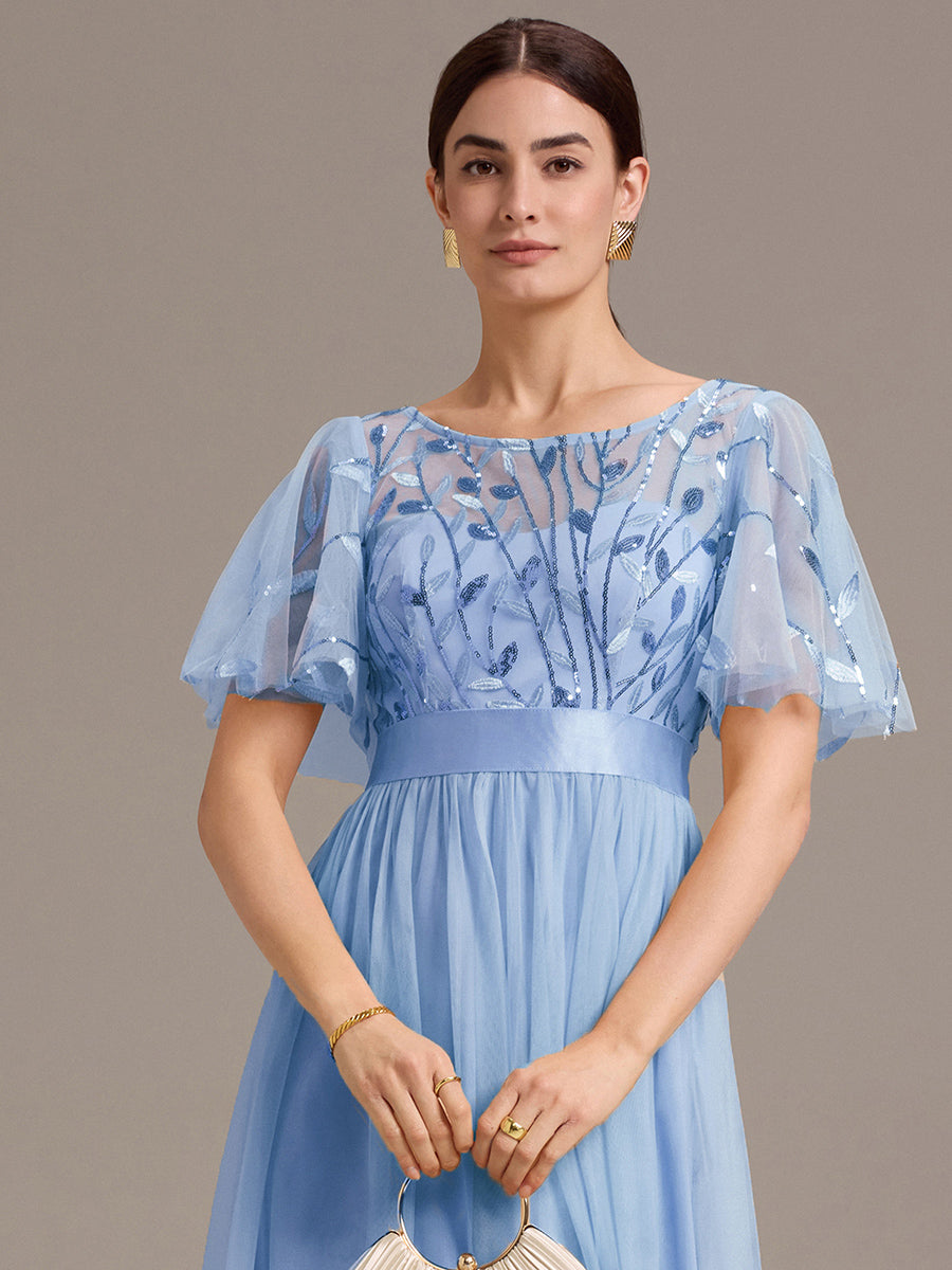 Sequin Leaf Midi Wedding Guest Dress #color_Sky Blue