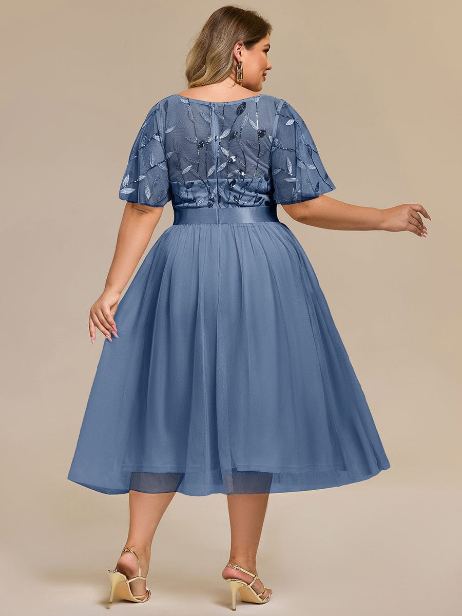 Sequin Leaf Midi Wedding Guest Dress #color_Dusty Blue