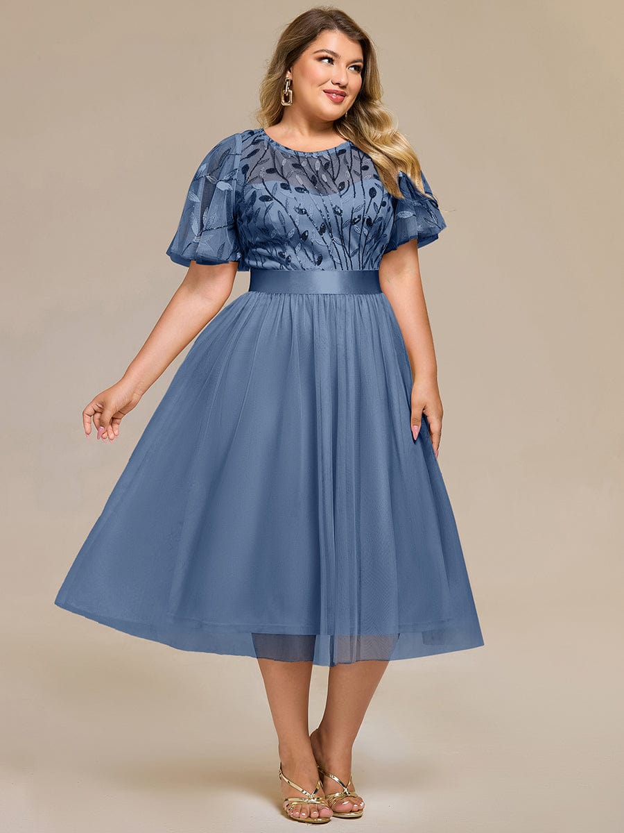 Sequin Leaf Midi Wedding Guest Dress #color_Dusty Blue