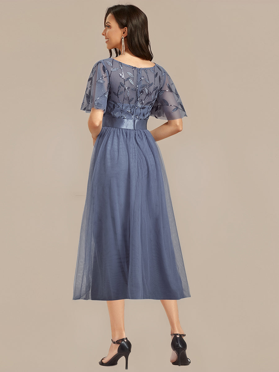 Sequin Leaf Midi Wedding Guest Dress #color_Dusty Blue