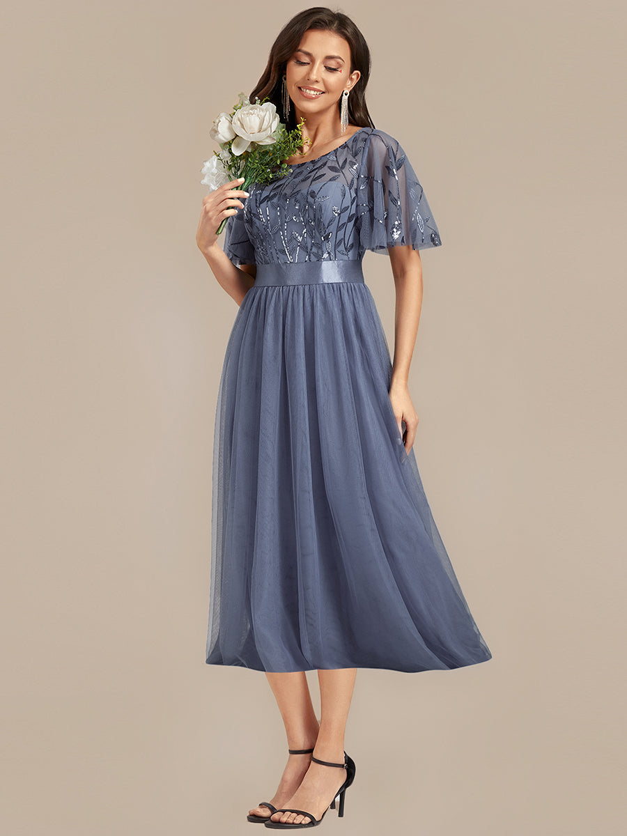 Sequin Leaf Midi Wedding Guest Dress #color_Dusty Blue