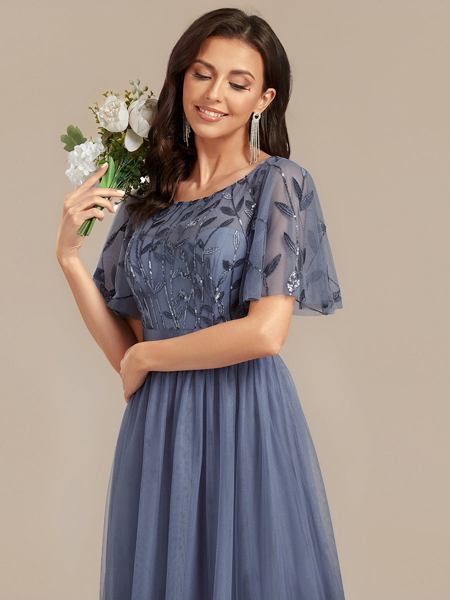 Sequin Leaf Midi Wedding Guest Dress #color_Dusty Blue