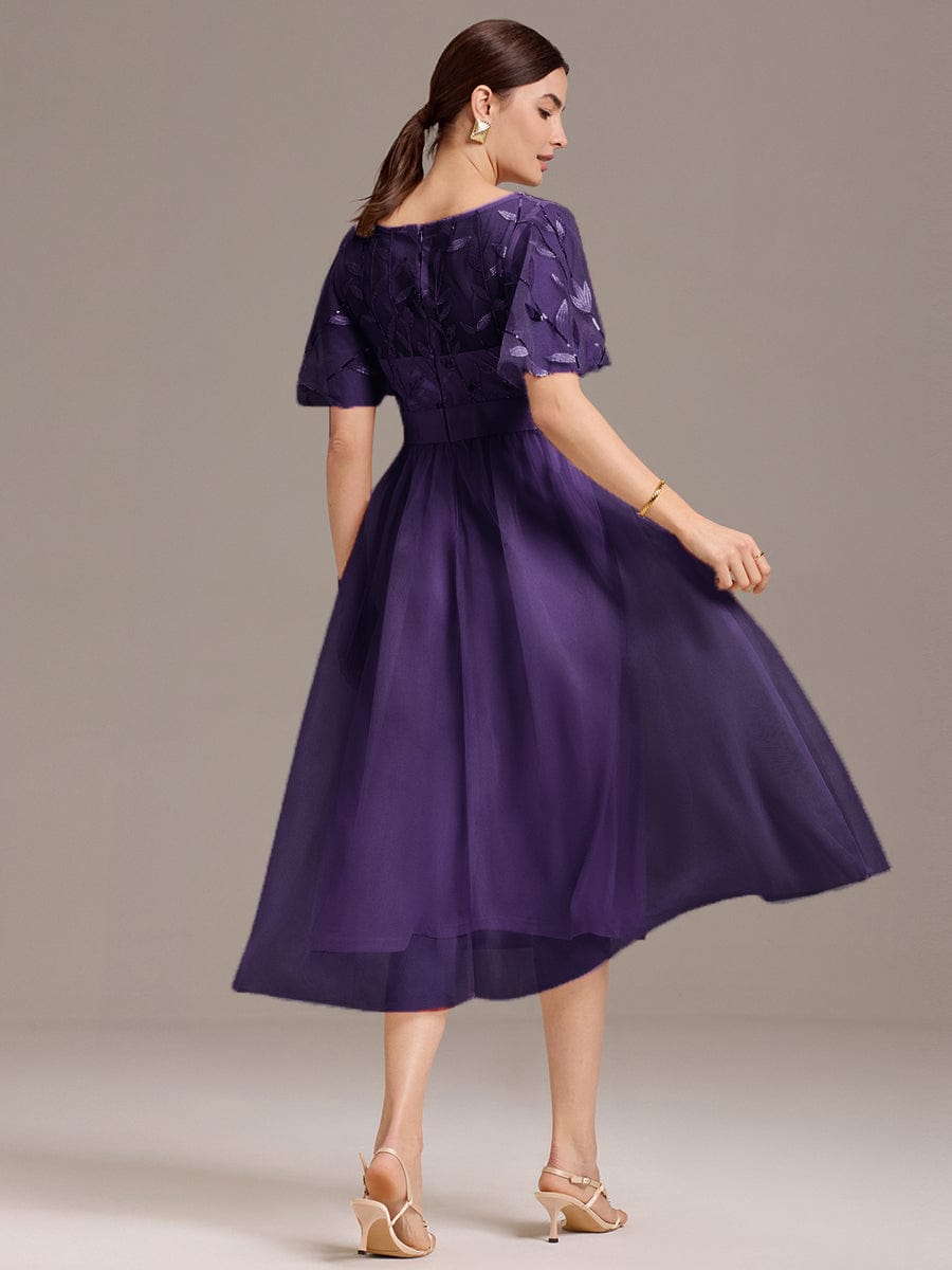 Leaf Sequin Midi Wedding Guest Dress #color_Dark Purple