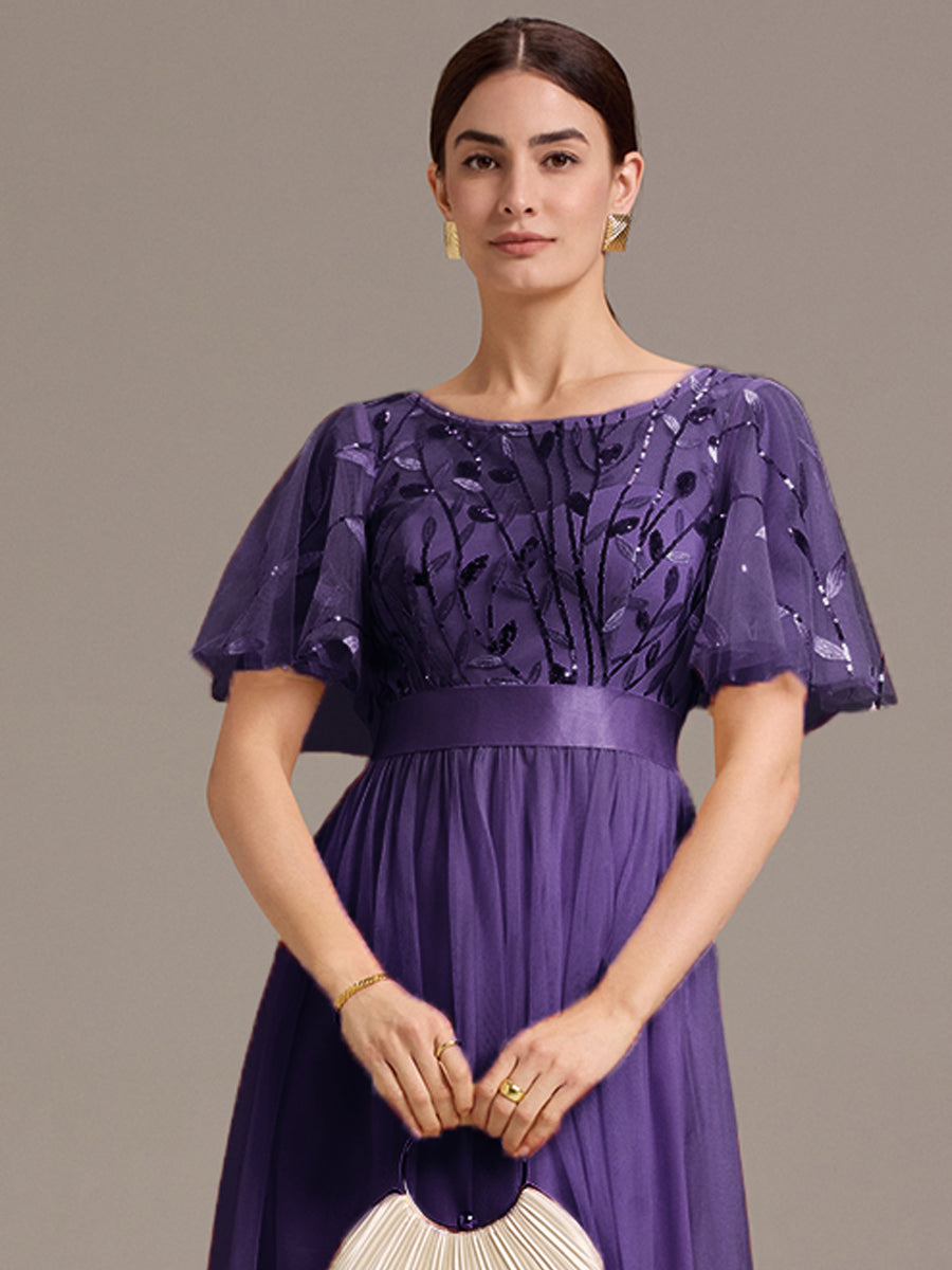 Leaf Sequin Midi Wedding Guest Dress #color_Dark Purple