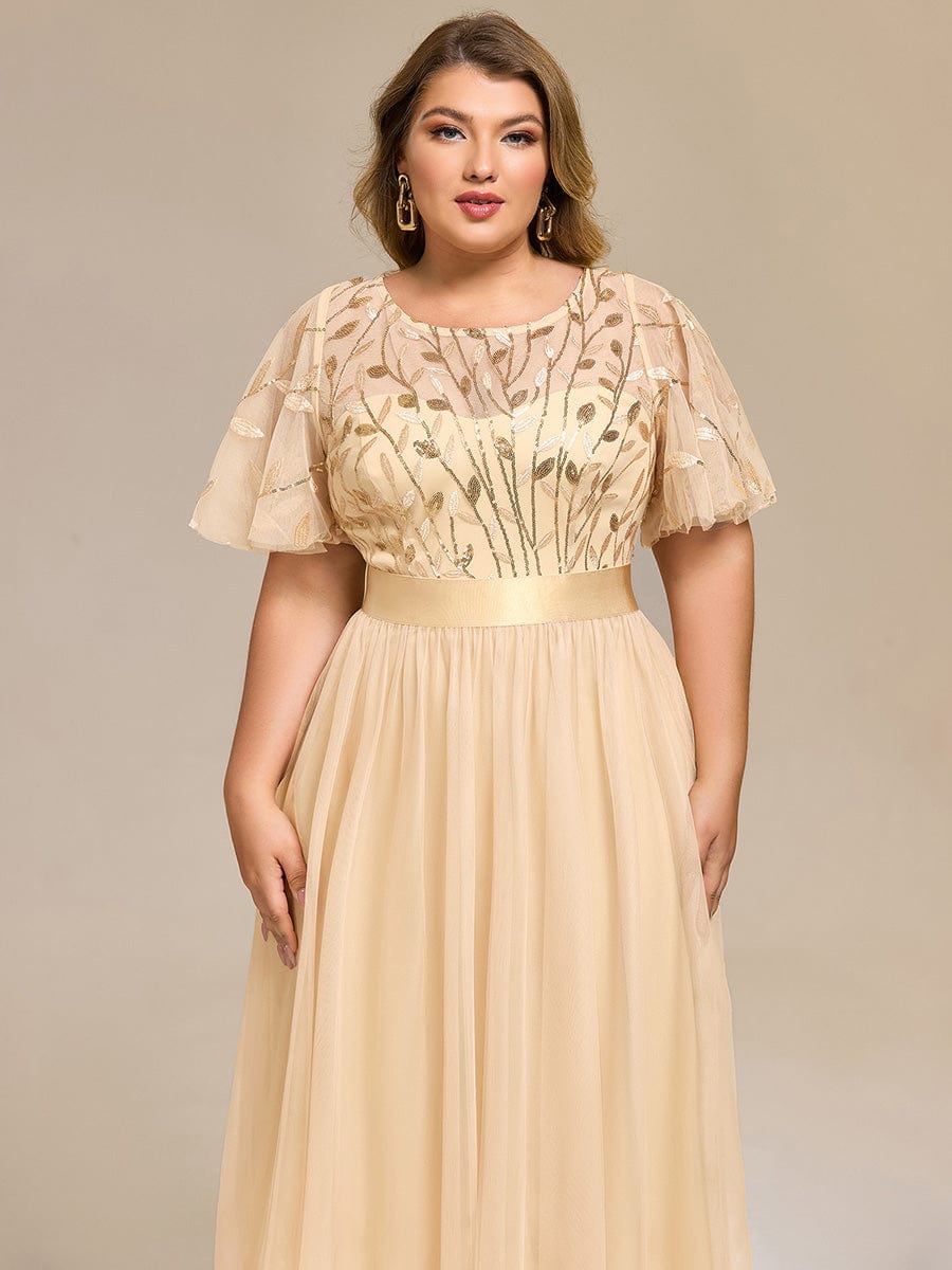 Sequin Leaf Midi Wedding Guest Dress #color_Gold
