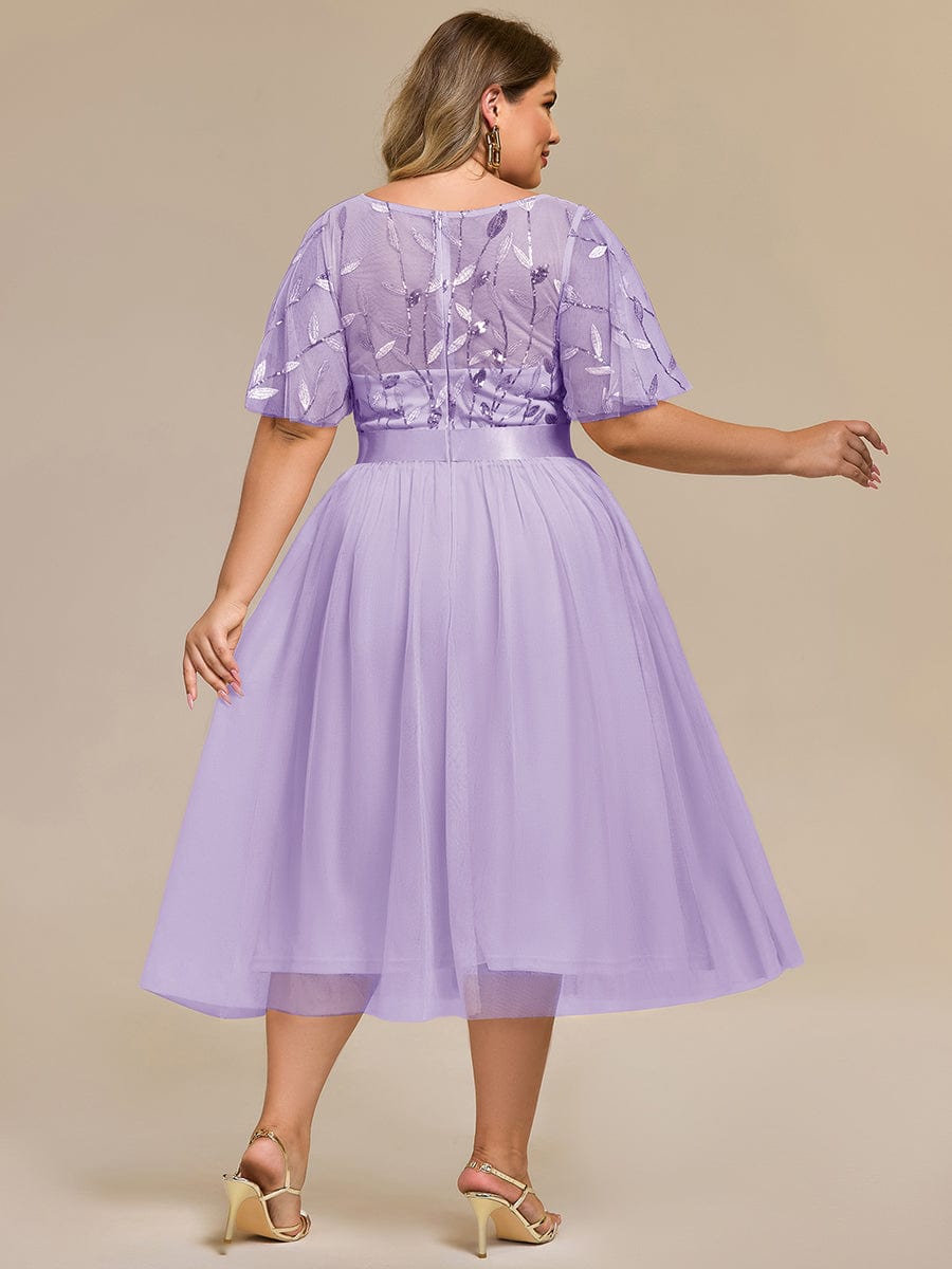 Sequin Leaf Midi Wedding Guest Dress #color_Lavender