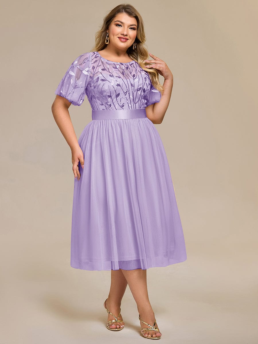 Sequin Leaf Midi Wedding Guest Dress #color_Lavender