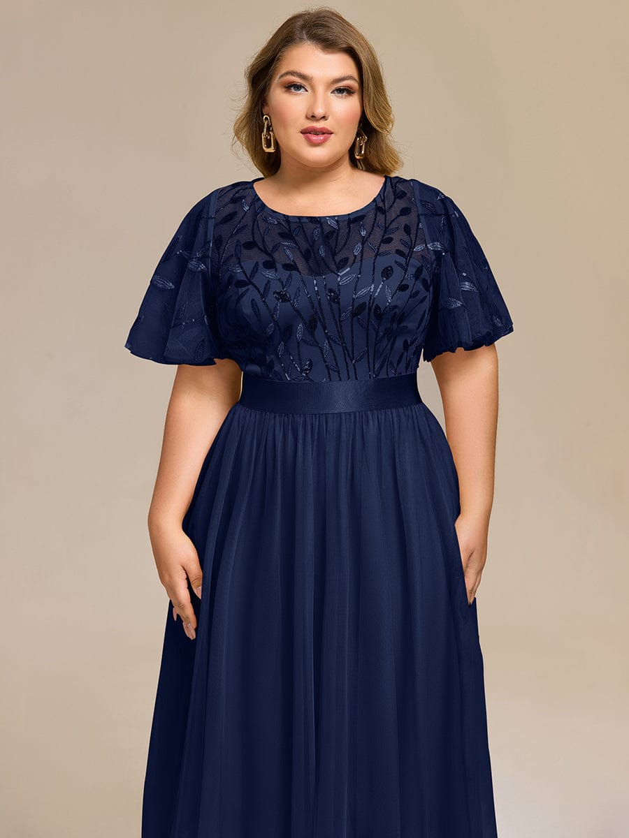 Sequin Leaf Midi Wedding Guest Dress #color_Navy Blue