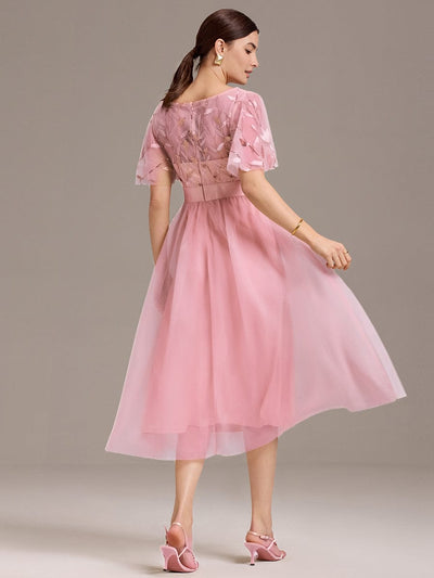 Leaf Sequin Midi Wedding Guest Dress #color_Pink