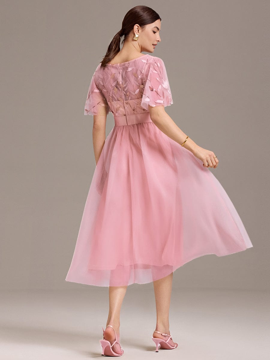 Leaf Sequin Midi Wedding Guest Dress #color_Pink