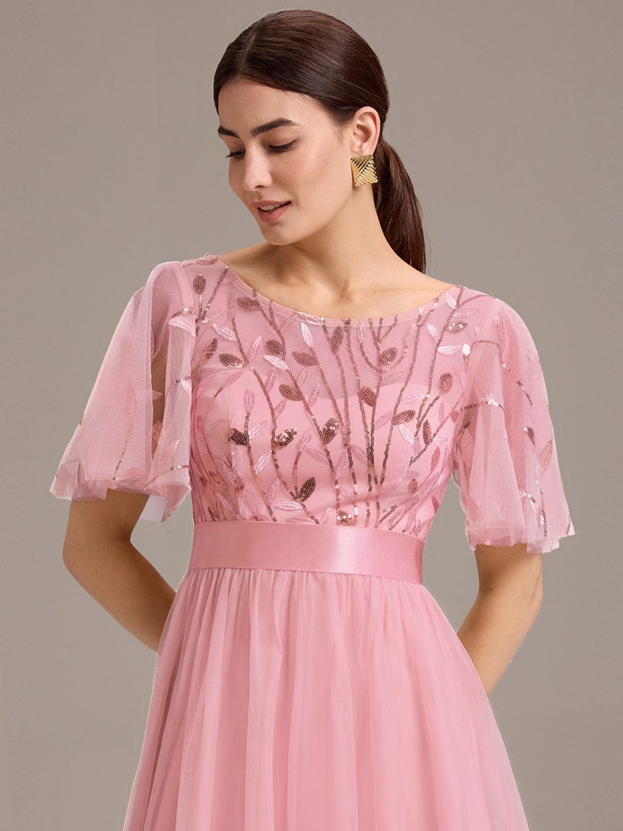 Leaf Sequin Midi Wedding Guest Dress #color_Pink