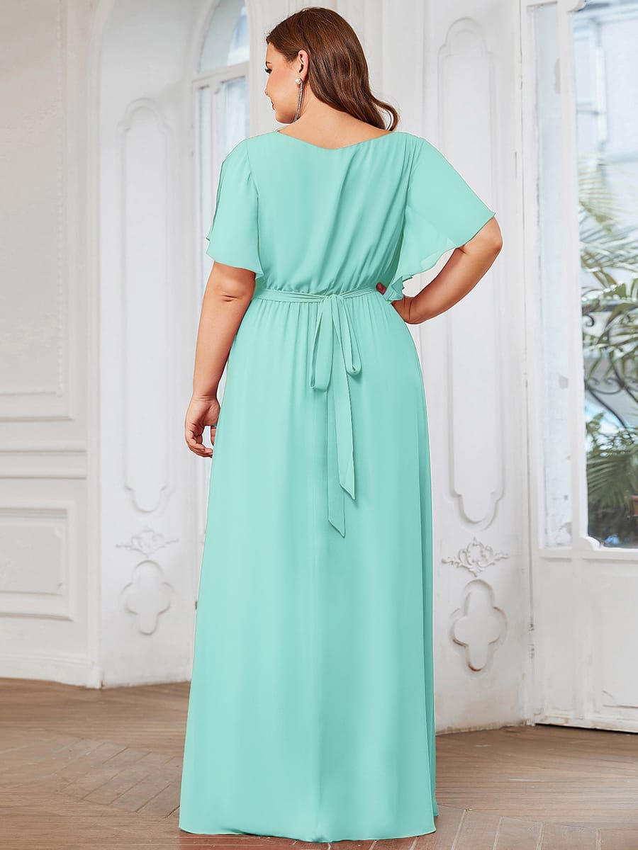 A-Line Pleated Chiffon Tie-Waist Bridesmaid Dress #color_Pastel Blue