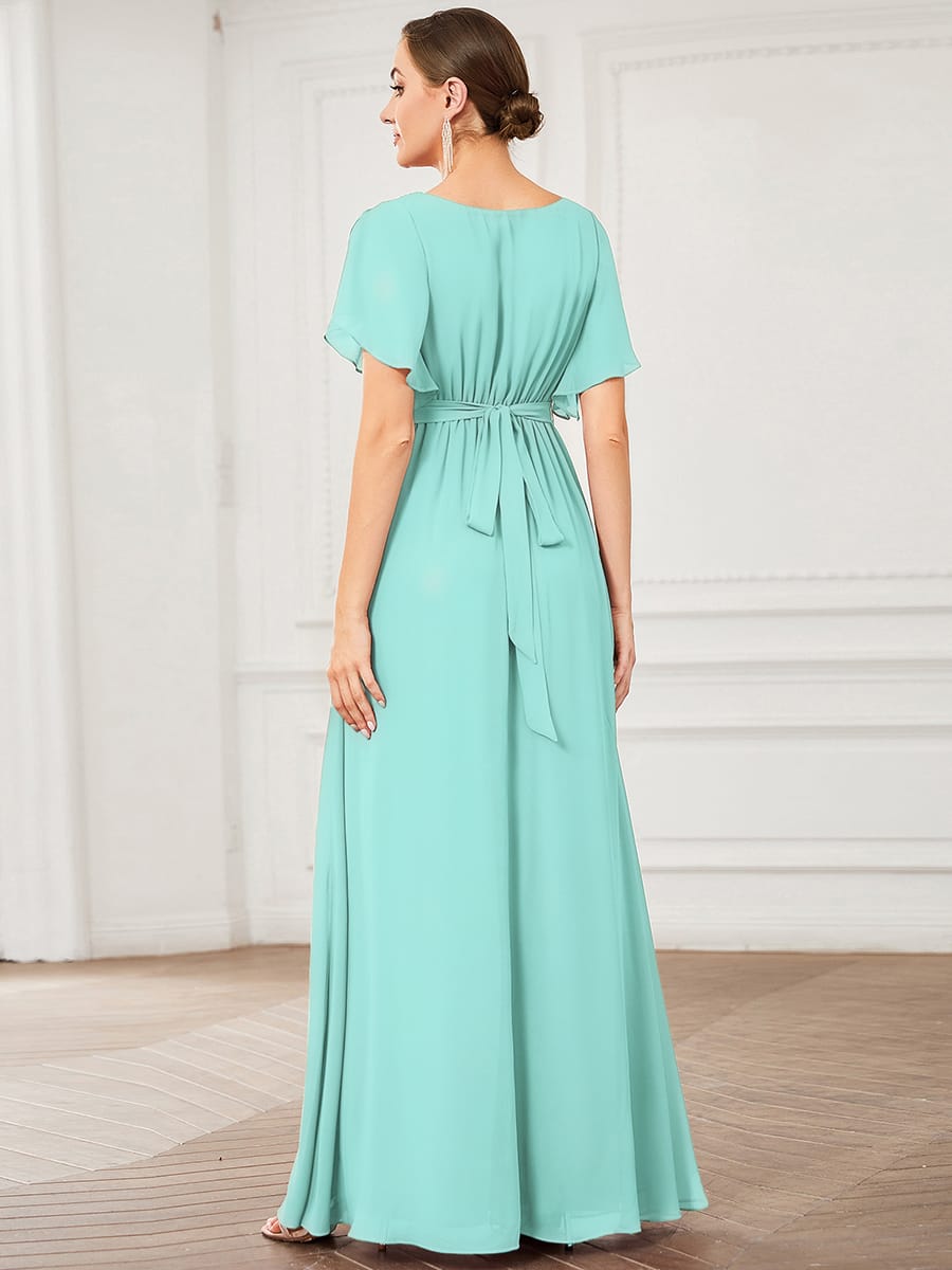 A-Line Pleated Chiffon Tie-Waist Bridesmaid Dress #color_Pastel Blue