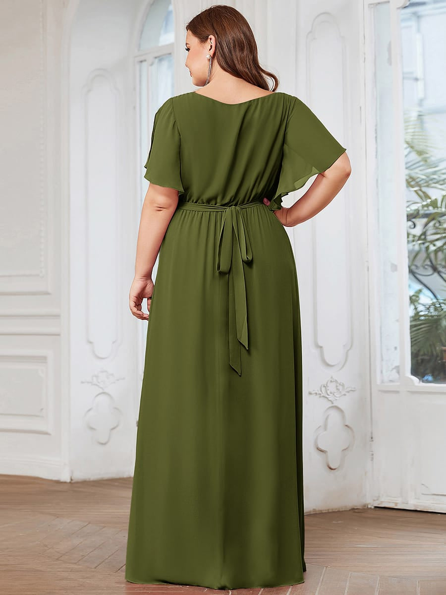 A-Line Pleated Chiffon Tie-Waist Bridesmaid Dress #color_Olive Green