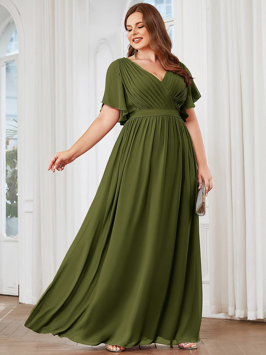 A-Line Pleated Chiffon Tie-Waist Bridesmaid Dress #color_Olive Green