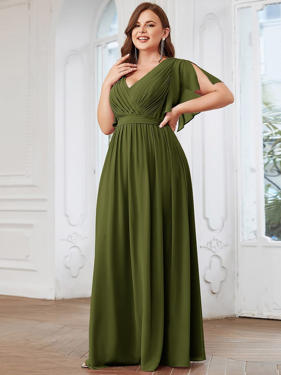 A-Line Pleated Chiffon Tie-Waist Bridesmaid Dress #color_Olive Green
