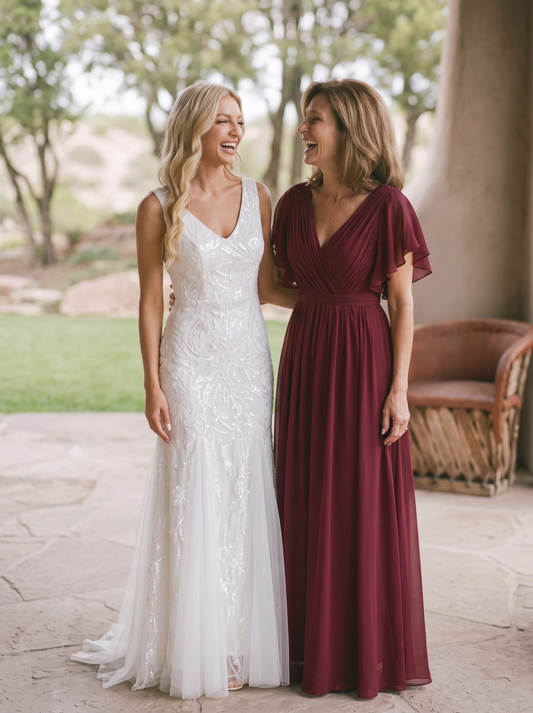 V-Neck Flutter Sleeve Floor-Length A-Line Chiffon Evening Dress #color_Burgundy