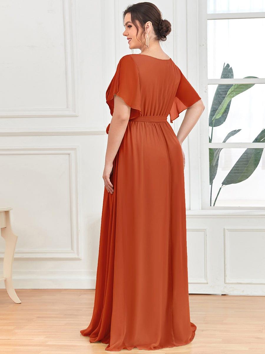 V-Neck Flutter Sleeve Floor-Length A-Line Chiffon Bridesmaid Dress #color_Burnt Orange