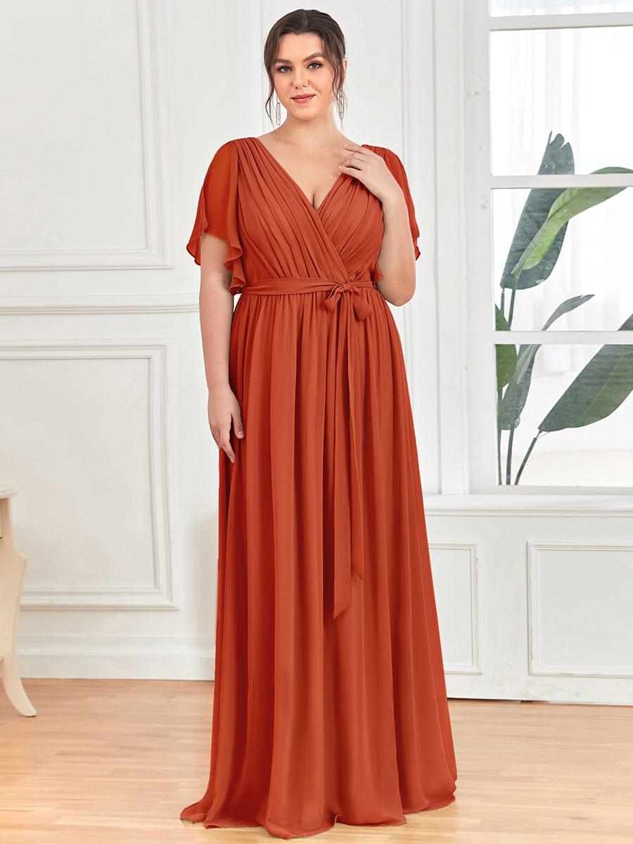 V-Neck Flutter Sleeve Floor-Length A-Line Chiffon Bridesmaid Dress #color_Burnt Orange