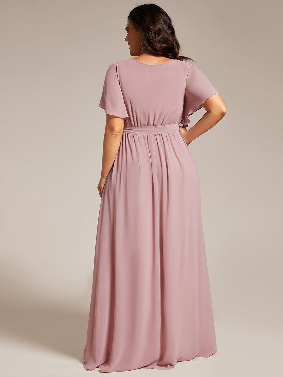 V-Neck Flutter Sleeve Floor-Length A-Line Chiffon Evening Dress #color_Dusty Rose